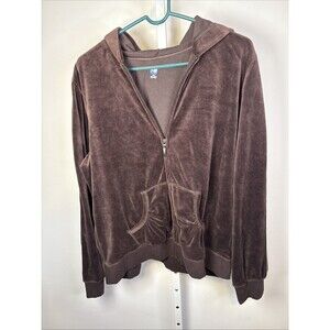Vintage Velour Track Jacket Y2K Style Hoodie Satin Stripe Brown Sz XL Full Zip